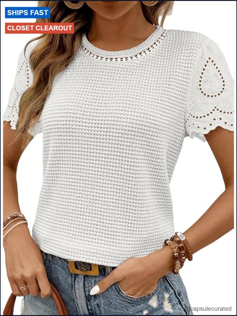 Womens Frenchy Summer Crewneck Short Sleeve T Shirt Casual Waffle Knit Blouse